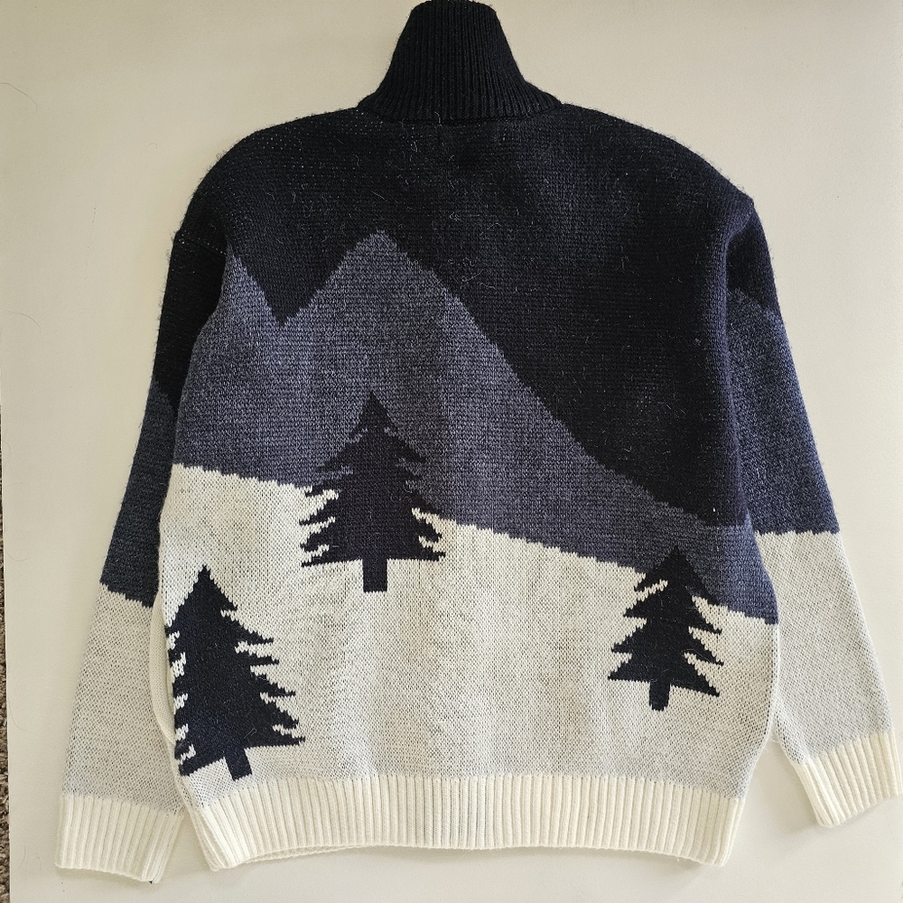 Zara Ski Jacquard Knit Jacket Blue/White Acrylic Knit Sweater Full Zip - Picture 8 of 12